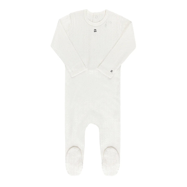 Ely's & Co Embroidered Cherry Pointelle Boys Cream Footie