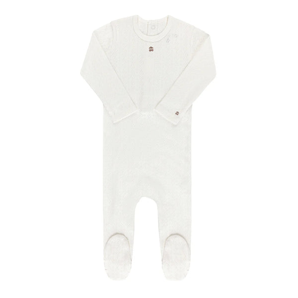 Ely's & Co Embroidered Cherry Pointelle Girls Cream Footie