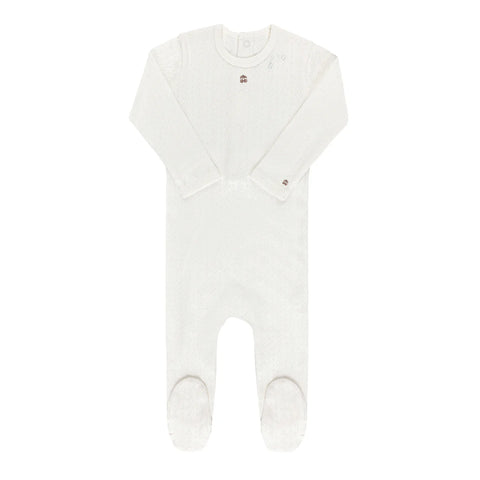 Ely's & Co Embroidered Cherry Pointelle Girls Cream Footie