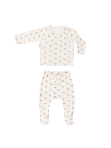 Quincy Mae Summer Flower Wrap Top + Footed Pant Set