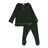 Lil Legs Green/Camel Henley Ribbed Set