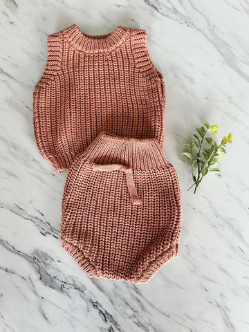 Pequeno Tocon Pink Knit Top + Bloomer Set