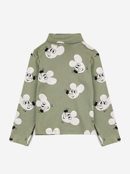 Bobo Choses Light Green Mouse All Over Turtleneck T-shirt