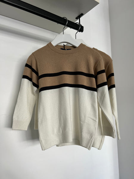Manuell Frank Camel, Ecru Stripe & Black Knit Sweater