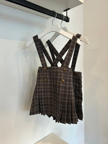 Lil Legs Navy/Brown Plaid Pleated Suspender Skirt
