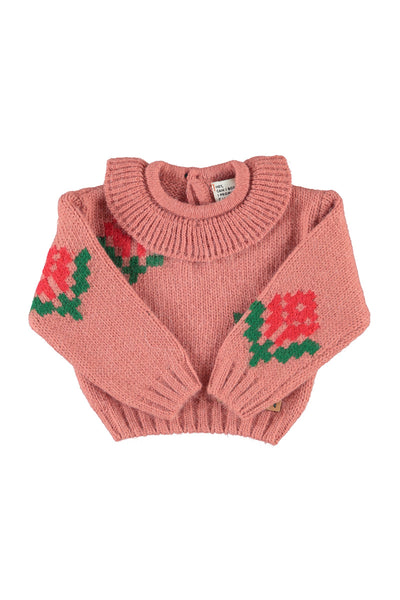 Piupiuchick Baby Pink Jacquard Flower Collared Sweater