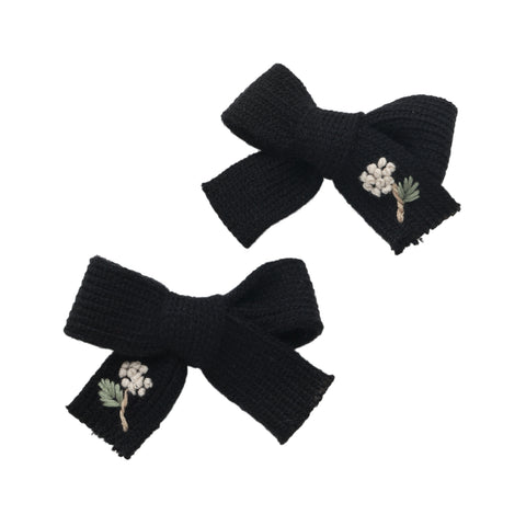 Halo Luxe Black Josie Floral Embroidered Ribbed Knit Double Clip Set