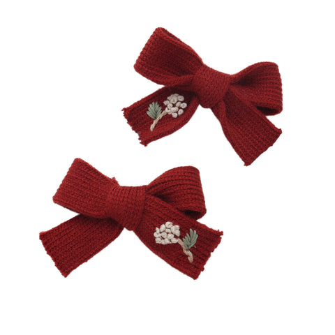 Halo Luxe Red Josie Floral Embroidered Ribbed Knit Double Clip Set