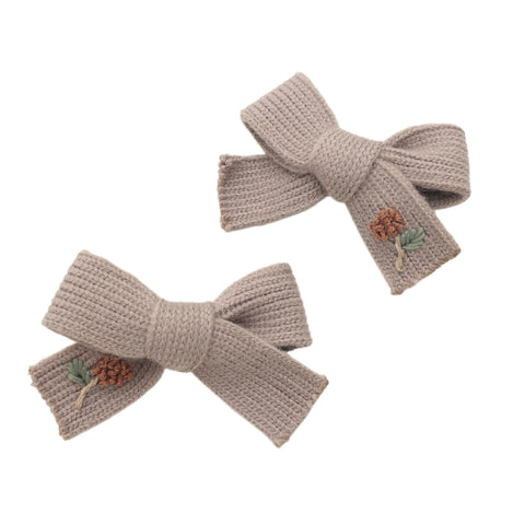 Halo Luxe Tan Josie Floral Embroidered Ribbed Knit Double Clip Set