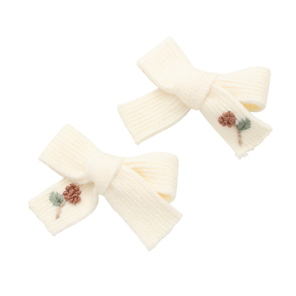Halo Luxe Cream Josie Floral Embroidered Ribbed Knit Double Clip Set