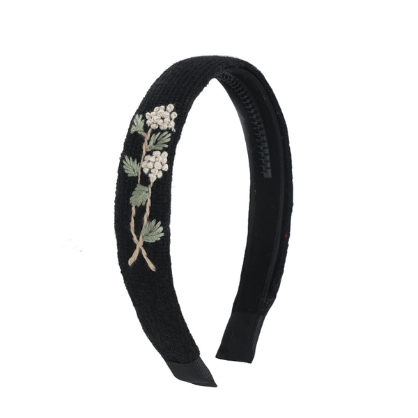 Halo Luxe Black Josie Floral Embroidered Ribbed Knit Headband