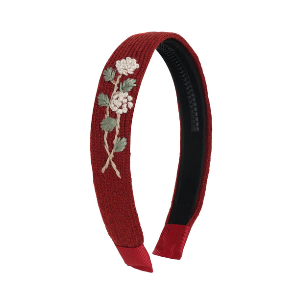 Halo Luxe Red Josie Floral Embroidered Ribbed Knit Headband