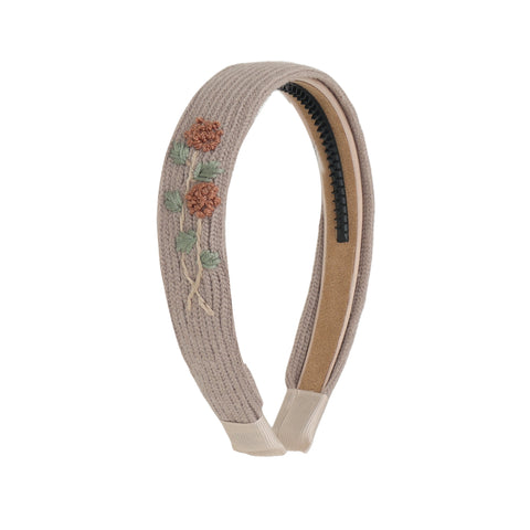 Halo Luxe Tan Josie Floral Embroidered Ribbed Knit Headband