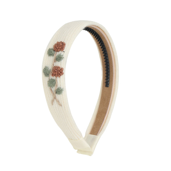 Halo Luxe Cream Josie Floral Embroidered Ribbed Knit Headband