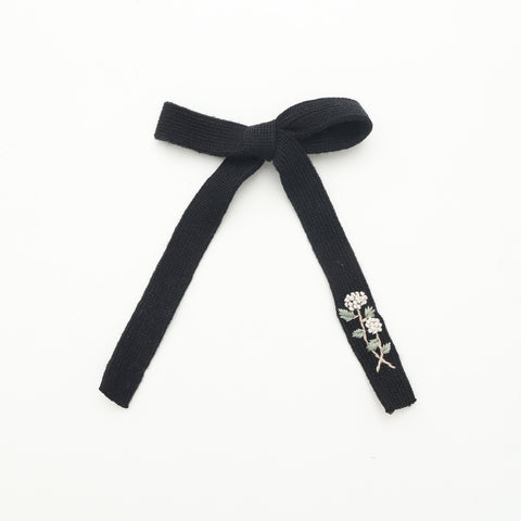 Halo Luxe Black Josie Floral Embroidered Ribbed Knit Longtail Clip