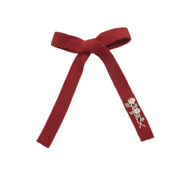 Halo Luxe Red Josie Floral Embroidered Ribbed Knit Longtail Clip