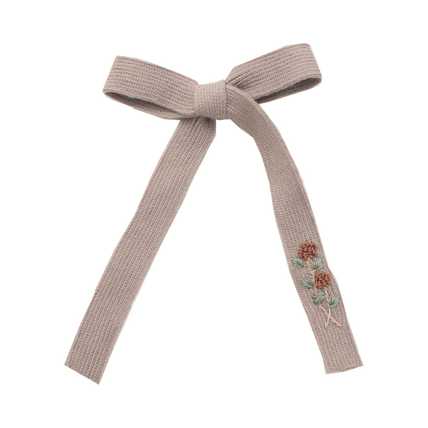 Halo Luxe Tan Josie Floral Embroidered Ribbed Knit Longtail Clip