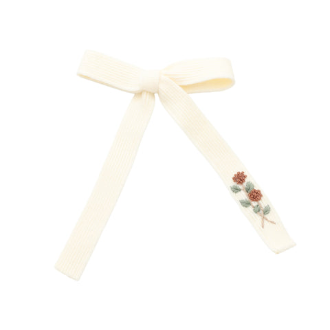 Halo Luxe Cream Josie Floral Embroidered Ribbed Knit Longtail Clip