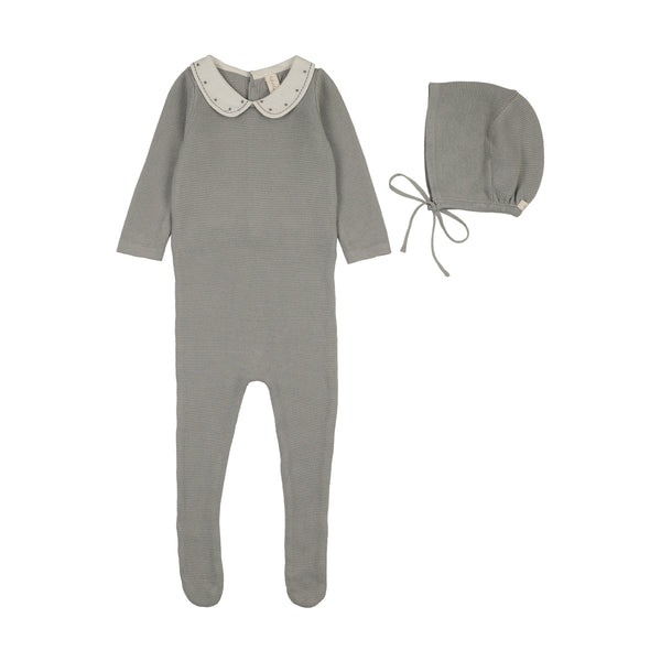 Lilette Light Blue Embroidered Knit Collar Footie Set
