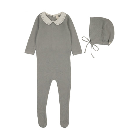 Lilette Light Blue Embroidered Knit Collar Footie Set