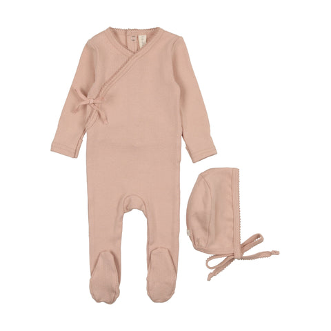 Lilette Shell Pink Pinpoint Wrapover Footie & Hat Set