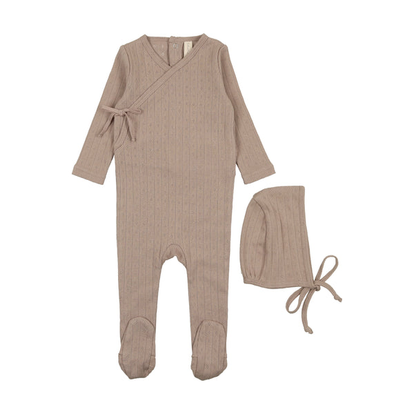 Lilette Taupe Fine Pointelle Footie Set