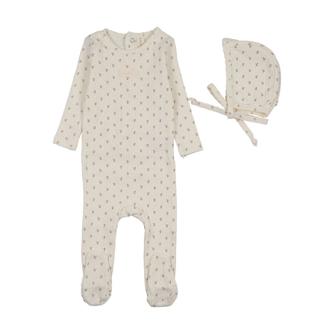 Lilette Cream/Pink Floret Print Footie Set FPFS-CREP