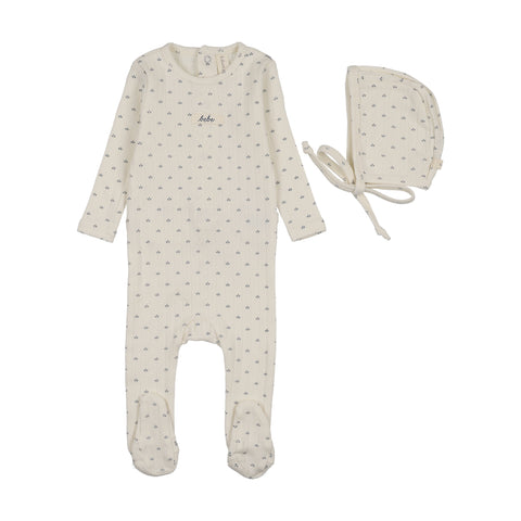 Lilette Cream/Blue Floret Print Footie Set FPFS-CREB