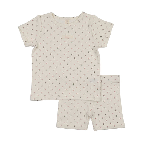 Lilette Cream/Pink Floret Print SS Lounge Set FSSLS-CREP