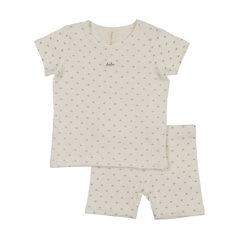 Lilette Cream/Blue Floret Print SS Lounge Set FSSLS-CREB