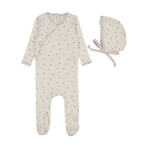 Lilette Cream/Blue Cherry Scallop Footie Set CSFT-CREB