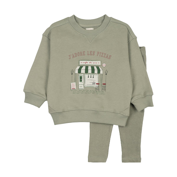 Lil Legs Dried Green Cafe Boy Sweatshirt Set