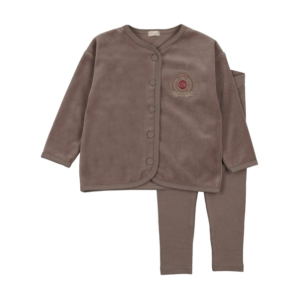 Lil Legs Analogie Misty Oat Velour Crest Lounge Set
