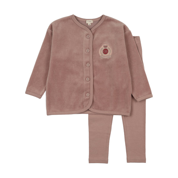 Lil Legs Analogie Dried Rose Velour Crest Lounge Set