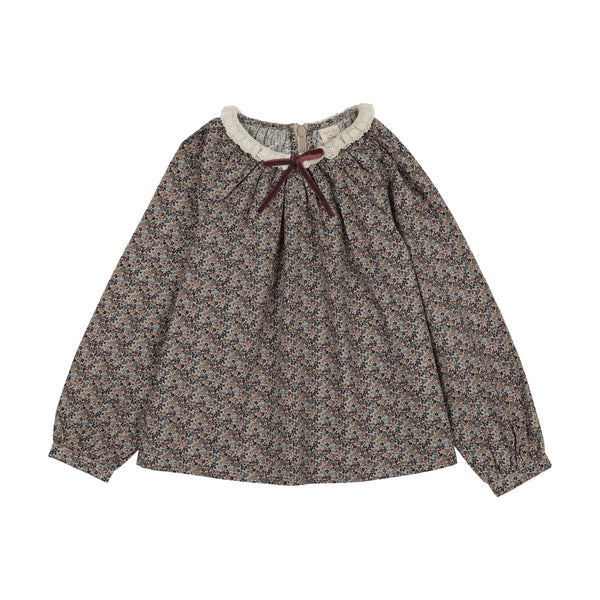 Lil Legs Analogie Oxford Tan Print Home Garden Lace Trim Collared Blouse