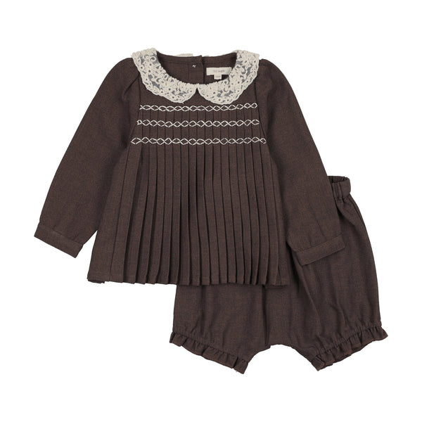 Lil Legs Analogie Misty Oat Heather Pleated Girls Set