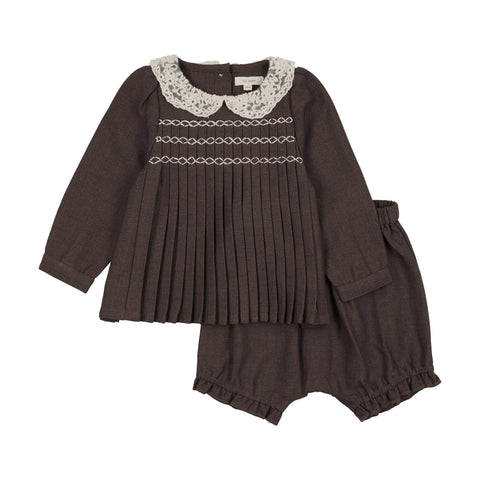 Lil Legs Analogie Misty Oat Heather Pleated Girls Set