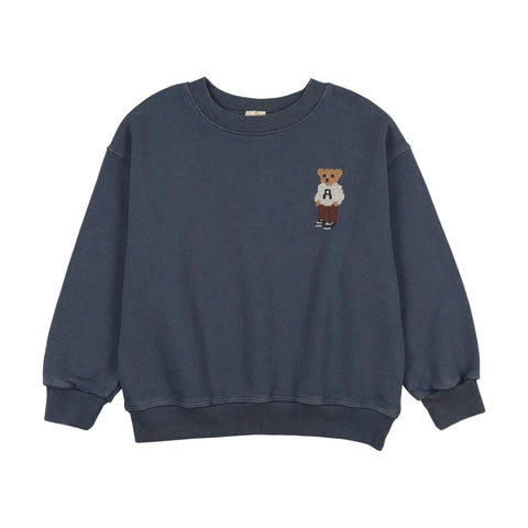 Lil Legs Vintage Indigo Embroidered Bear Boys Sweatshirt