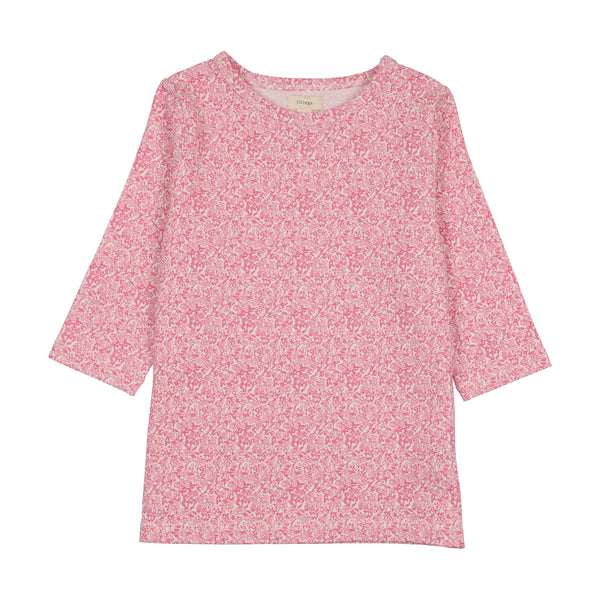 Lil Legs Bright Pink Mini Flower 3/4 Sleeve Classic Printed Tee CPT-BPF