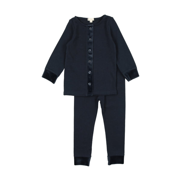 Lil Legs Navy Velour Trim Lounge Set