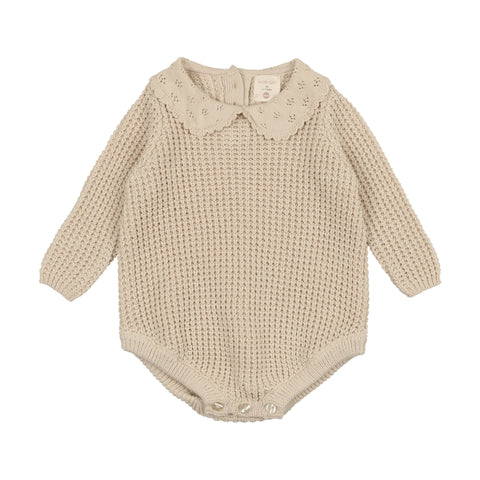 Lil Legs Natural Pointelle Collar Knit Romper