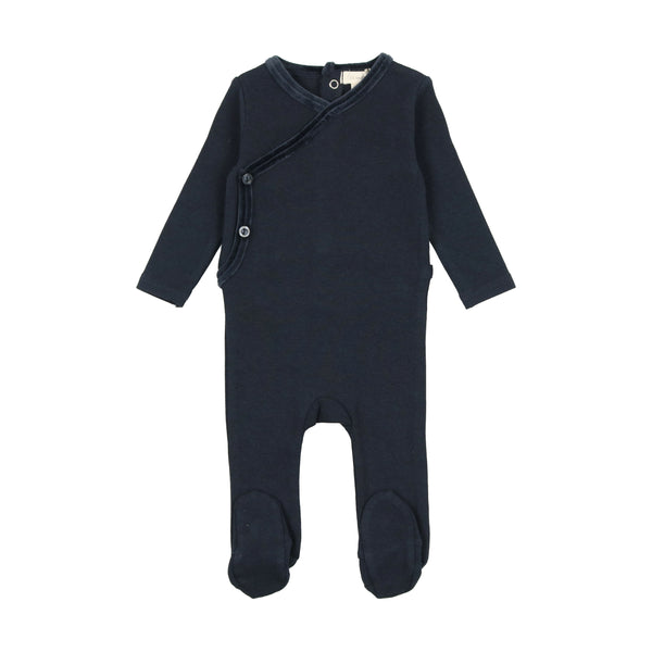 Lil Legs Navy Velour Trim Footie