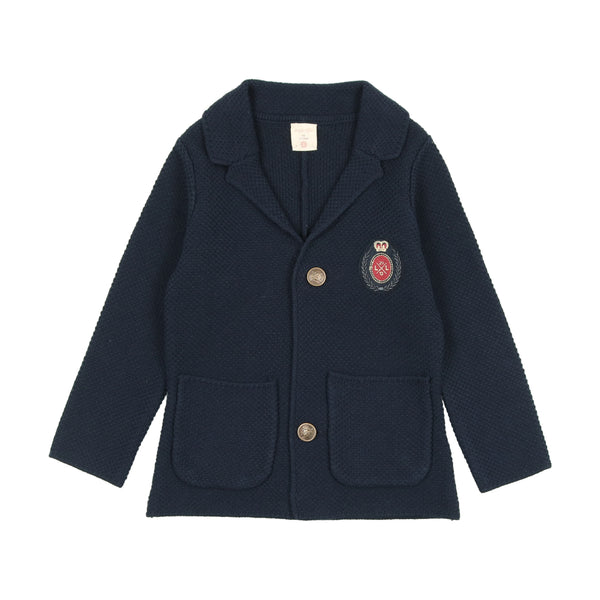 Lil Legs Navy Crest Knit Blazer