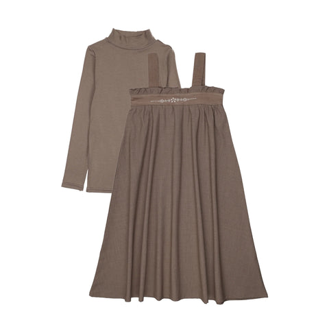 Lil Legs Analogie Misty Oat Embroidered Maxi Mockneck Set