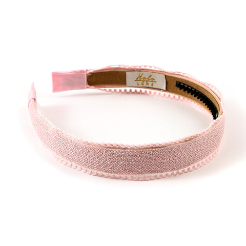 Halo Luxe Light Pink Esmae Lace Trimmed Linen Headband