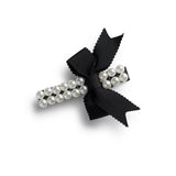 Halo Luxe Black Molly Double Strand Pearl Grosgrain Bow Clip