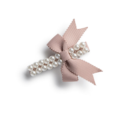 Halo Luxe Mocha Molly Double Strand Pearl Grosgrain Bow Clip