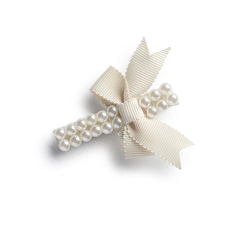 Halo Luxe Ivory Molly Double Strand Pearl Grosgrain Bow Clip