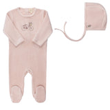Aurora Pink Velour Bicycle Footie + Bonnet