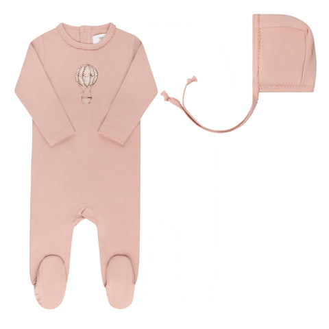 Aurora Pink French Terry Hot Air Balloon Footie + Bonnet